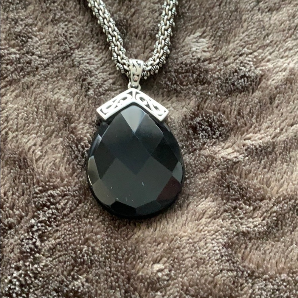 Tear Drop Onyx Silver Pendant